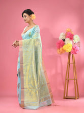 Sky Blue Cotton Blend Handwoven Saree With Paisley Motifs-MA51BCT431270009